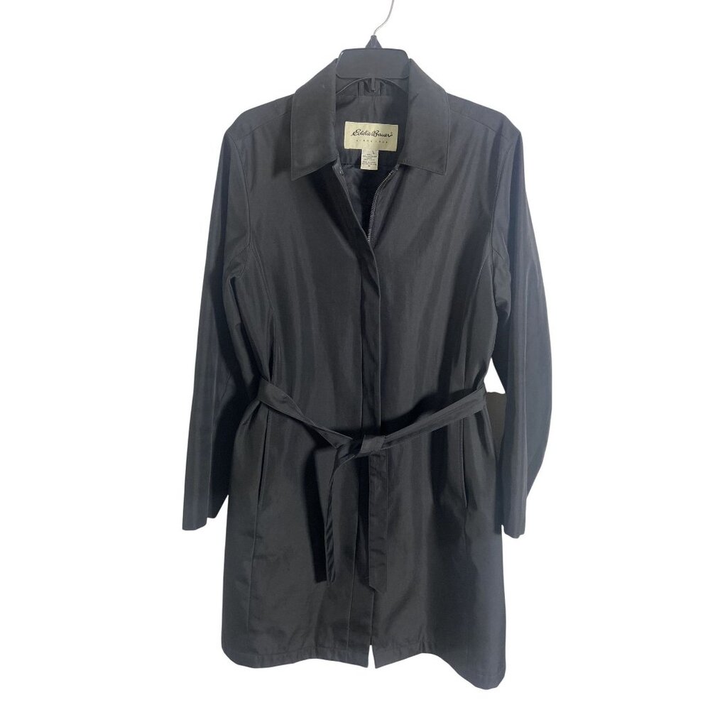 Eddie Bauer Womens Belted Black Polyester Trench Coat Size Medium